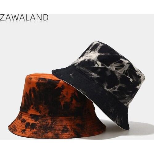 Zawaland New Tie-Dye Fisherman Hat Men Women Street Accessories Hip-Hop Graffiti Double-Sided Sun Hat Wide Brim Casual Sun Caps