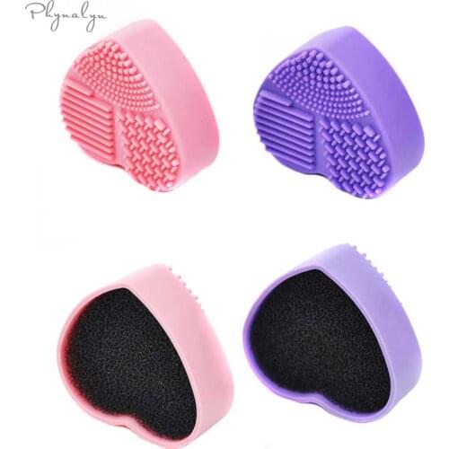 Silicone Makeup Brush Scrubber Board Heart Shape Makeup Brush Cleaner Pad Gel Cleaning Mat Make Up Brush Washing Box