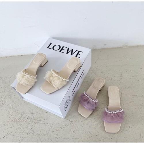 New Women Slippers Slides Square Toe Med Heel Sandal Shoes Ladies Summer Outdoor Beach Flip Flops Slides Outdoor Slides