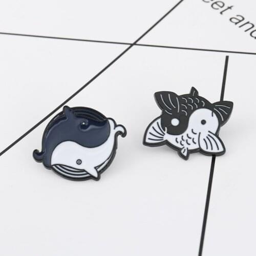 Stylish Tai Chi fish black white pin Brooches Gift Denim Jeans Clothes cap bag Pin Badge Button Lapel pin gift for kids