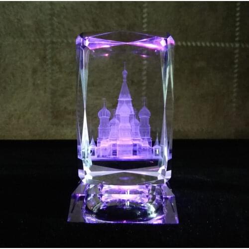Souvenirs for Interior Figurines K9 Crystals Engraved Orthodox Church Saint Basils Cathedral LED Lighting Decoration for Home