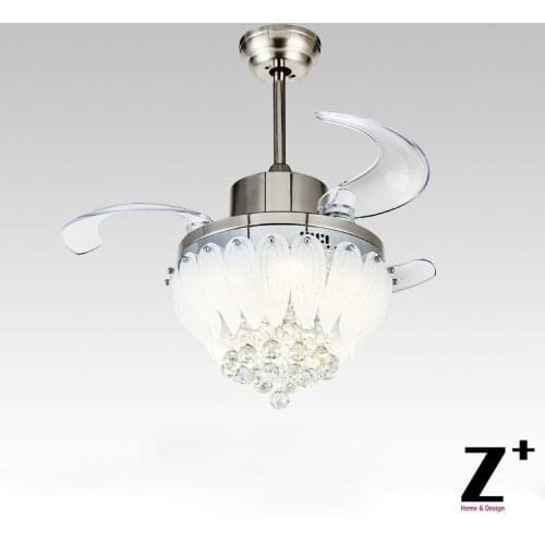 American modern Style Led lights Lotus 3 Collapsible fan Crystal Chandelier with Remote Control 32" lamp Free shipping