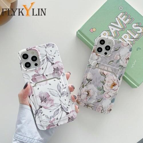Vintage Flowers Phone Case For iPhone 12 Pro Max X XR XS Max 7 8 Plus With Card Slot Wallet Silicone Cover For iPhone 11 Pro Max