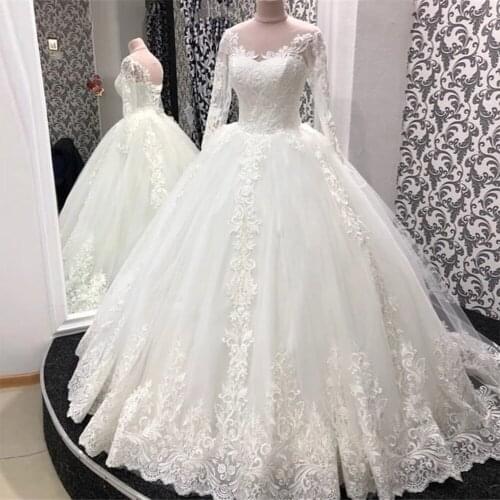 YIWUMENSA White Princess Ball Gowns Bride Marriage Lace Appliques Women Long Sleeves Wedding Dresses Plus Size Vestdos De Novias