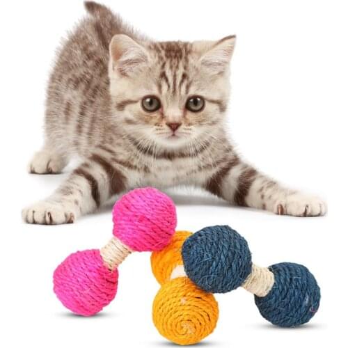 Funny Cat Toy Sisal Ball Tease Game Chew Dumbbell Barbell Pet Interactive Training Toys