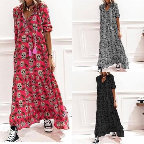 2021 autumn new street personality printing trend loose casual beach dress