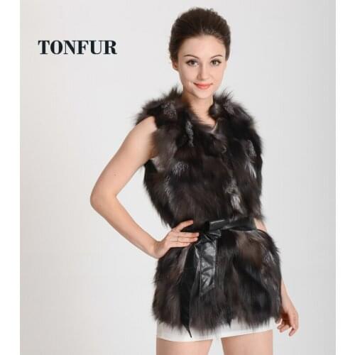 Genuine fox fur vest womens long fox fur vest OEM/Retail/Wholesale custom big size HP397