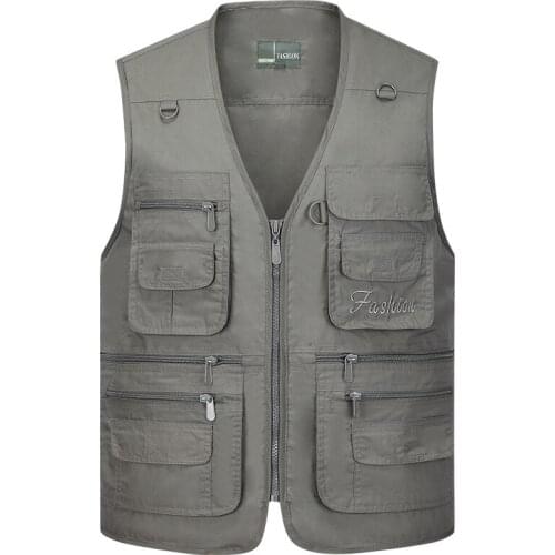 Casual Summer Quick Dry Thin Vest Male With Many Pockets Classic Multi Pocket Military Green Baggy Waistcoat Large Size 4XL