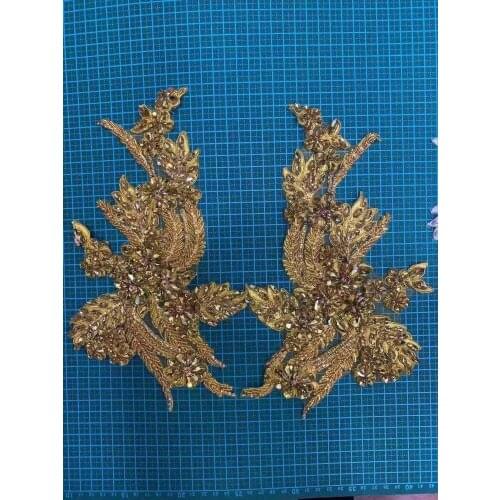 Gold Fully Handmade Beaded Fringe necklace handmade lace tassle trim for wedding bridal gown dress/party SGTM79