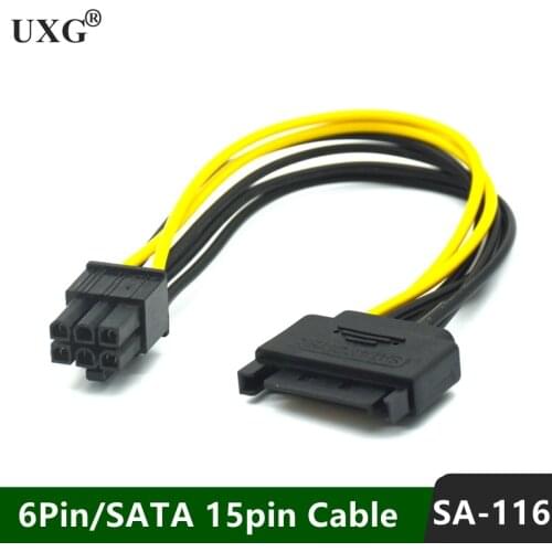 1 Pcs 20cm SATA Converter Adapter Video Power Supply Cable Video Power Cable 15 Pin To 6 Pin PCI EXPRESS PCI-E Card SATA Cable