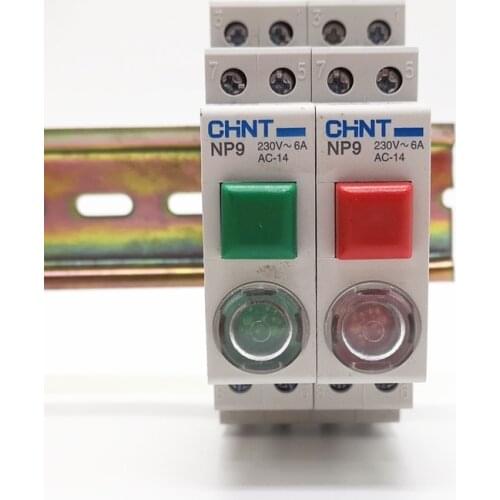1PCS CHINT Din Rail Mount NP9 2NO 1NC Pushbutton Switch with signal light AC DC 230V 24V