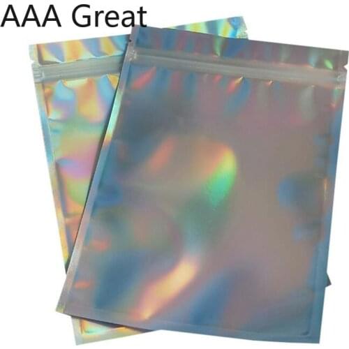 100Pcs/Lot PET Zip Lock Bag Laser Foil Pouch Reusable Jewelry Packaging Small Food Pouch Bags Present Earrings Front Clear Gifts