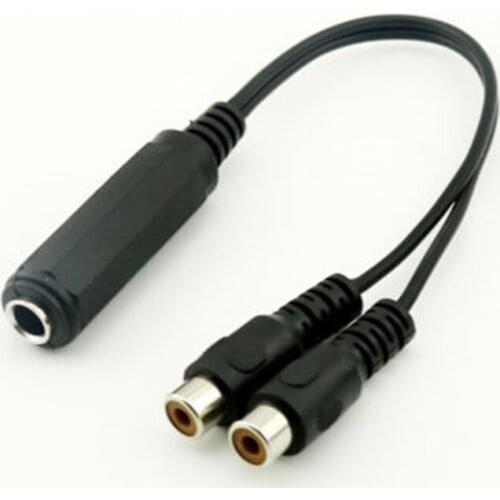 1x 6.35mm 1/4" Female Stereo to Dual RCA Female Jack Y Splitter Adapter Connector Cable Nickel Plated 20cm Black