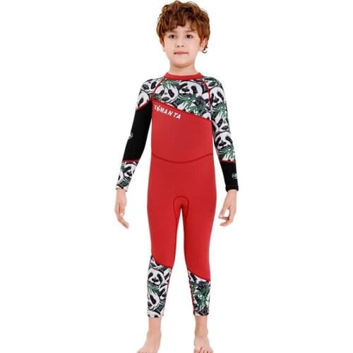 2020 New Boys One Piece 2.5mm neoprene Wetsuit Surfing Swimming Diving Suit Panda Printed Children Wet Suit Rash Guards Snorkel