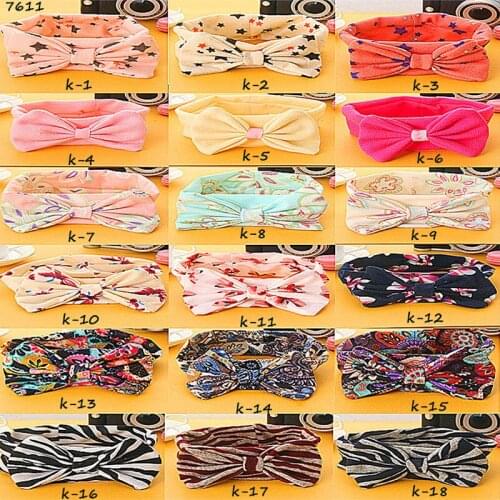 30 pcs/lot floral printed color elastic headbands -knitted bowknot fabric beautiful flower headband