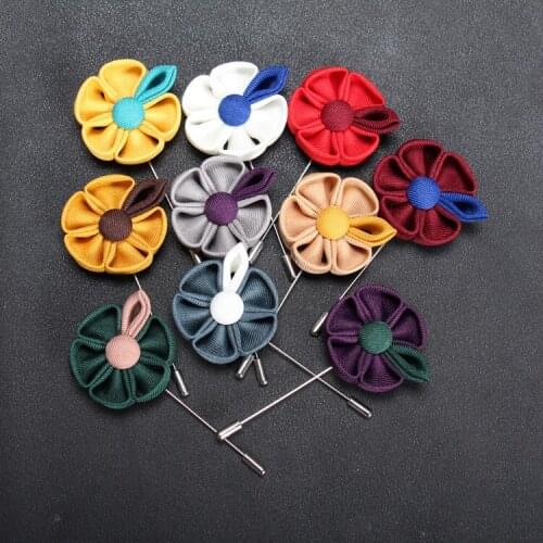 30 pcs/lot , Handmade Two Tone Kanzashi Flower Lapel Pin Suit Wedding Accessory, Mens Flower Lapel