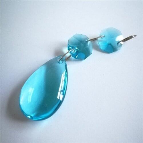 Aquamarine Crystal 38mm waterdrop Prism Pendant + 2pcs 14mm Octagon Beads In Wedding,Ceiling Light,Chandelier Decor