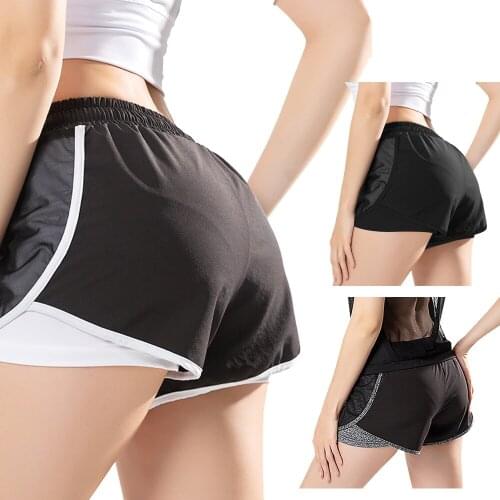 Quick Dry Shorts Women Running Sports Shorts Workout Double Layer Jogging Short Stretch Mesh with Pockets 2019