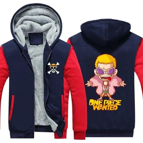High-Q Unisex Anime Cos ONE PIECE Donquixote Doflamingo Thick Fleece Cardigan Hoodie Sweatshirt Jacket Coat