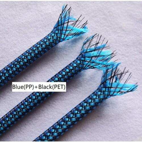 Blue Black 4 8 12mm PP Conton + PET Yarn Mixed Braided Expandable Insulated Cable Sleeve Protect Cover Wire Wrap Gland Sheath