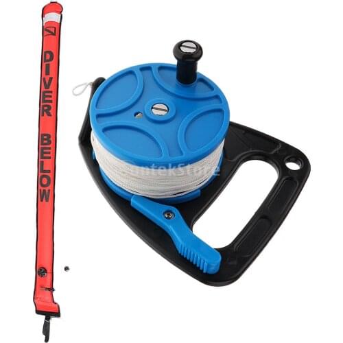 Diving Scuba Spool Reel 83m Line with Handle & Thumb Controller + 180cm Scuba Divers SMB Surface Marker Buoy