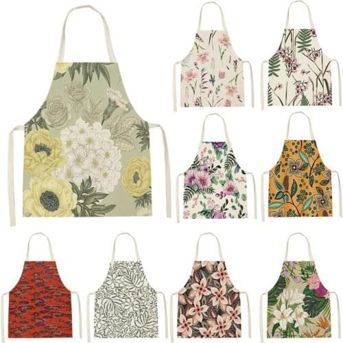 Woman Apron for Kitchen Flowers Print Hair Apron Home Use Kids Apron Adult Cooking Supplies Child Cleaning Customizable 68-55cm