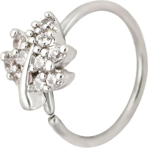 JHJT MUSI 20G Nose Ring 316L Surgical Stainless Steel Cubic Zirconia Maple Leaves Shape Body Piercing
