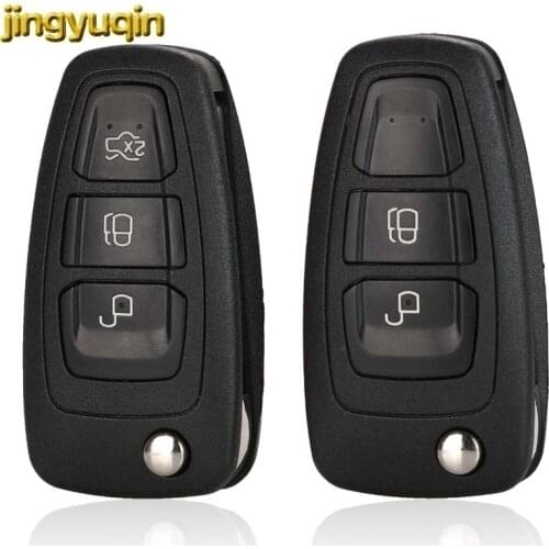 Jingyuqin 10pcs Flip Remote Car Key Case Shell For Ford Ranger 2011 2012 2013 2014 2015 2/3 Button Uncut HU101 Key Blade