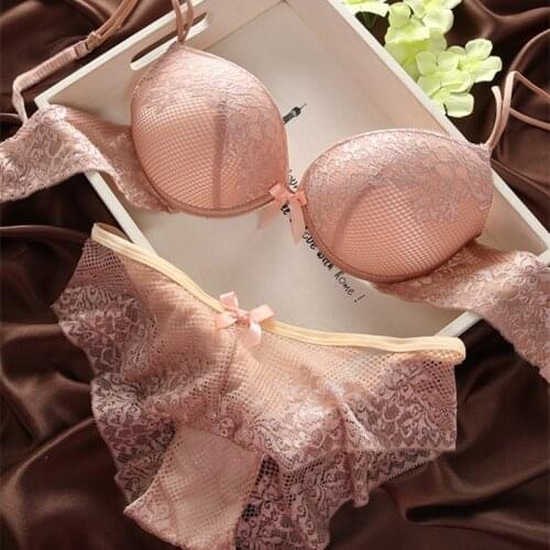 Sexy thin comfortable lace plus size adjustable womens young girl underwear set push up bra thin bra set