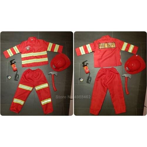Red Fireman Sam Firefighter Cosplay Costume for Kids Boys Girls Halloween Christmas Birthday Gift Fire Dept Uniform Clothing