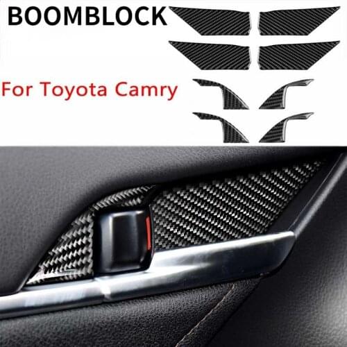 Car Door Bowl Handle Panel Cover 8pcs Inner Trim Frame Carbon Fiber Sticker Accessories Automobile For Toyota Camry 2018 2019