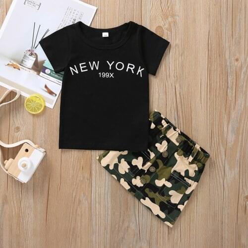 Summer Newborn Infant Baby Girls Clothes Short Sleeve Letter Printed T-shirt Tops+Camouflage Skirt Party Club Outfits Set#p4