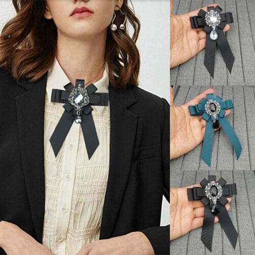 Fashion Black Ribbon Bow Brooch Rhinestone Crystal Fabric Cloth Art Luxury Wedding Dress Pins And Brooches Gift For Women