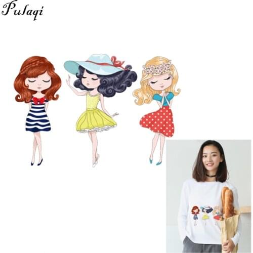 Pulaqi Fashion Girl Heat Transfer Patch A-level Washable Ironing On Stickers For Clothing Girls T-Shirt Dresses Applique B