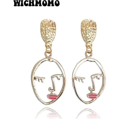 Fashion 55mm Zinc Alloy Gold Figure Face Shape Pendant Cute Romantic Earrings for Womens Fashion Jewelry Gifts Date and Party