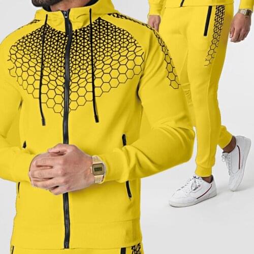 Men Tracksuit Casual Sets 2021 Winter New Splice Jogger Hoodies+Pants 2 Sets Mens Sportswear Sport Zipper Hoodie Suit Clothing