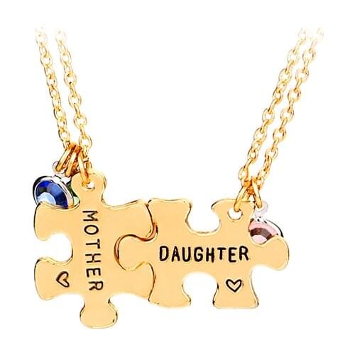Lucky Birthstone Heart Engraved Puzzle Put It Together Mother Daughter Mom Mum Necklaces Set Mothers Day Gift