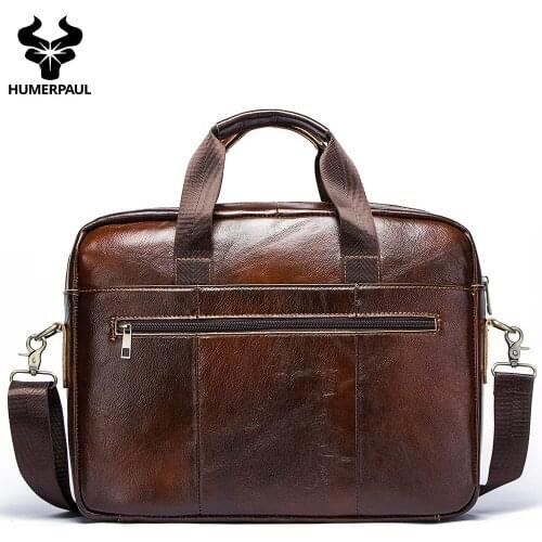 Crazy Horse Cow Leather Men Briefcase Casual Handbag Soft Shoulder Cross Body Bag Male Business Travel Bag Laptop Bag for Man