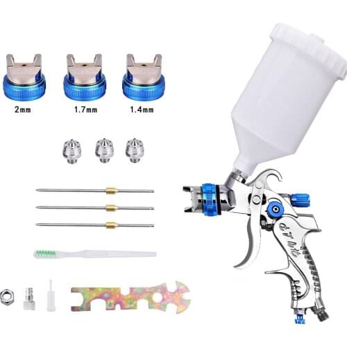 3 Nozzles Professional HVLP Spray Gun Car Painting Sprayer110V/220V 1.4/1.7/2.0mm Nozzles Gravity Feed Air Spray Gun 600ml Cup