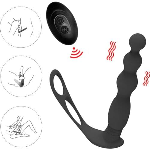 Remote Control Anal Butt Plug Pull Beads With Cock Ring Anal Balls Vibration Heating Double lock fine ring Sex Toy For Men