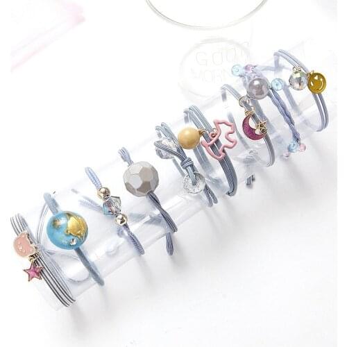 9Pcs/Set Fashion Women Crystal Flower Bowknot Elastic Hair Hand High Quality Girls Hair Rope Gum Rubber Band Hair Accessories