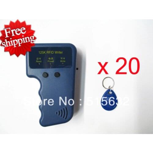 RFID Reader Writer 125KHz ID Card Keyfob duplicator Duplicate/Copy Door System + 20 EM4305 Key Fobs