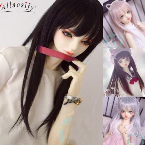Allaosify Bjd Doll 1/3 1/4 1/6 1/8 High Temperature Silk Wig Broken Bangs Long Straight Hair