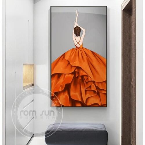 Modern Orange Canvas Painting Posters and Print Unique Woman Back Wall Art Figure Pictures for Living Room Bedroom Home Decor