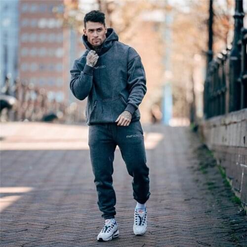 New Autumn Brand Tracksuit Fashion Running Mens Sportswear Two Piece Sets Cotton Thick Hoodies+Men Sport Suits Sweatshirt