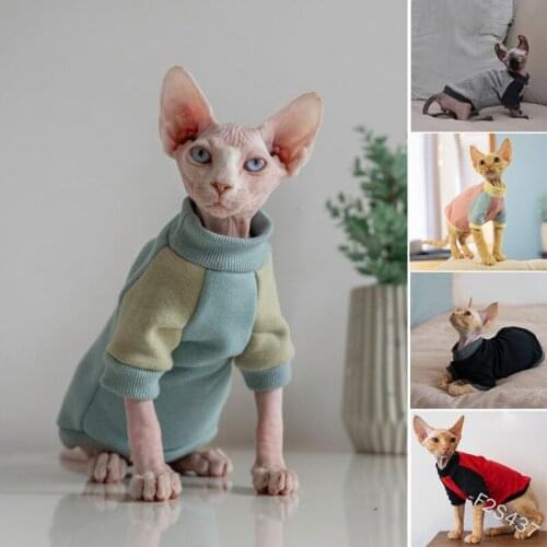 Cute Cat Sweater Polar Fleece Color Matching Pet Clothes Hairless Cat High Collar Hoodie Warm cat clothes pet