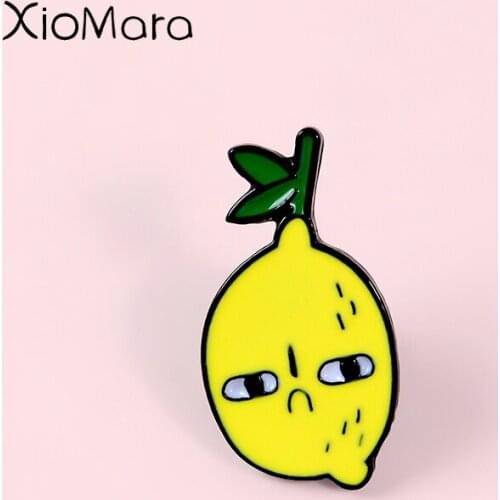 Envious Lemon Enamel Pin Cute Cartoon Unhappy Yellow Lemon Fruit Jewelry Badge Jeans Shirt bag Brooches Pins For Friends