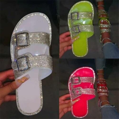 2020 Women Slippers Bling Casual Women Slides Flat Sandals Summer Woman Shoes Bright Diamond Wild Outdoor Flip Flop Beach Shoes