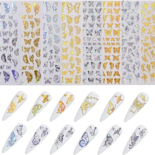 1PC Nail Decorations 3D Butterfly Nail Art Stickers Adhesive Sliders Nature Colorful Nail DIY Nail Decoration Laser Stickers