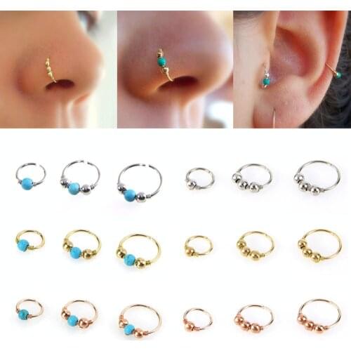 1PC Geometric Septum Piercing Round Turquoises Nose Rings Stud Ear Nostril Hoop Nose Piercing Body Piercing Jewelry Accessories